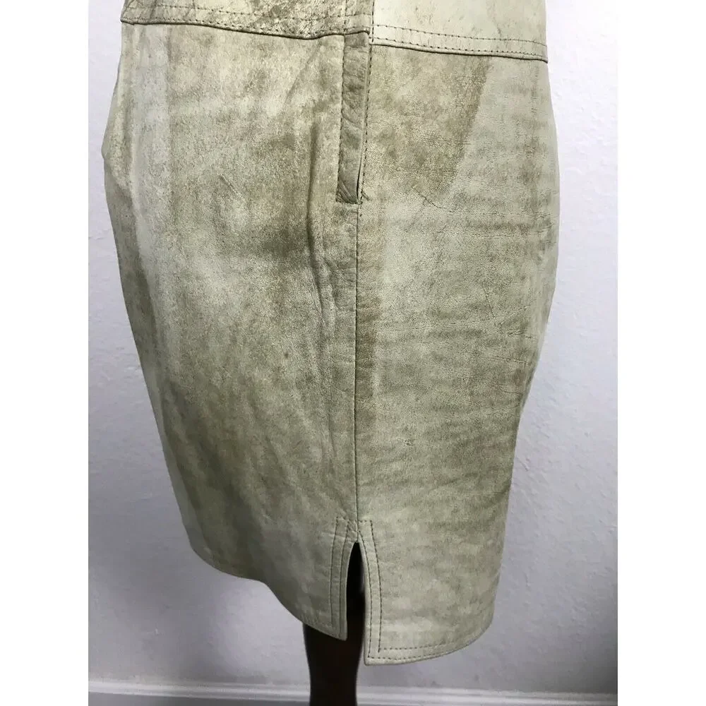 Winlit Vintage Distressed Leather Mini Pencil Straight Skirt